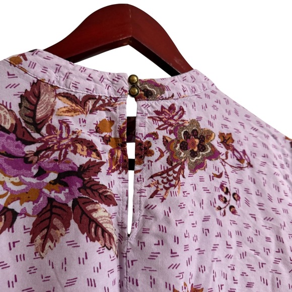 Maurices Womens Boho Mixed Floral Print Rayon Blouse Lavender Burgundy Medium - Picture 6 of 7